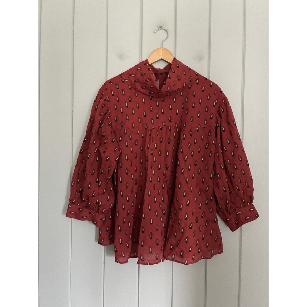 Banana Republic Top XL Reversed Western Shirt Spiced Cabernet Paisley #826102